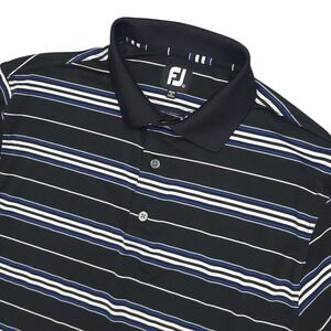 FootJoy‎ Polo Golf Shirt Mens L Black White Blue Stripe Performance Stretch Logo